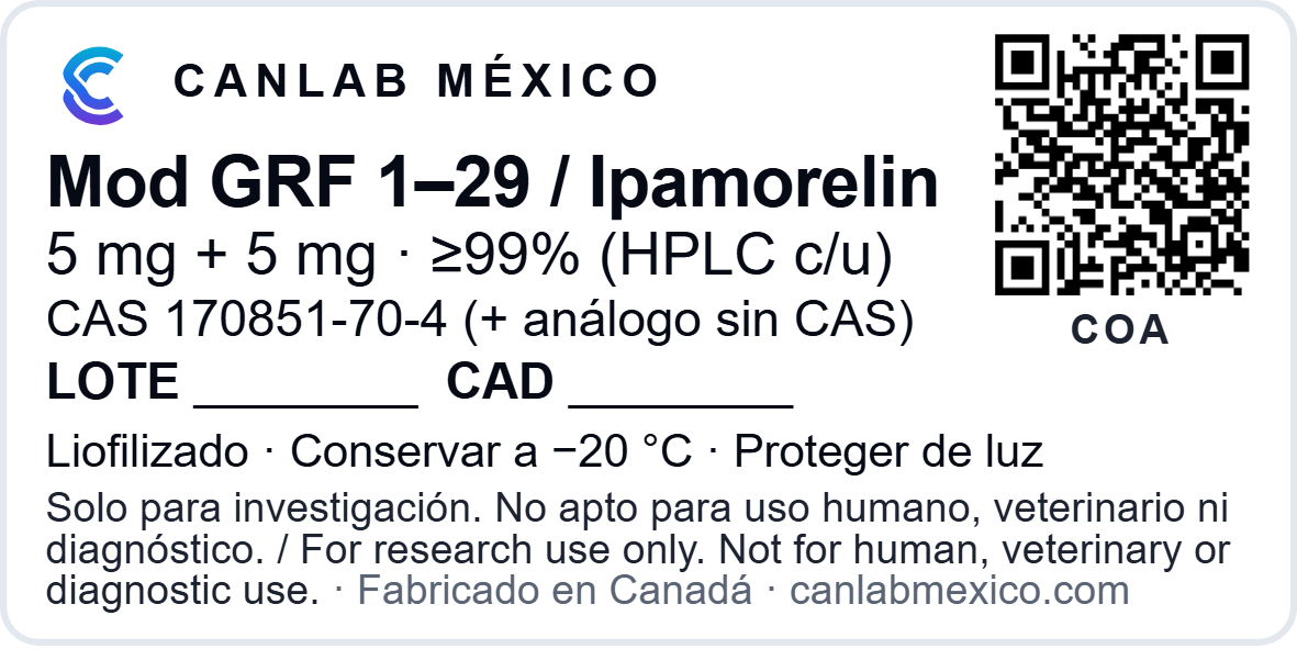 Mod GRF (1–29) / Ipamorelin — etiqueta 50 × 25 mm
