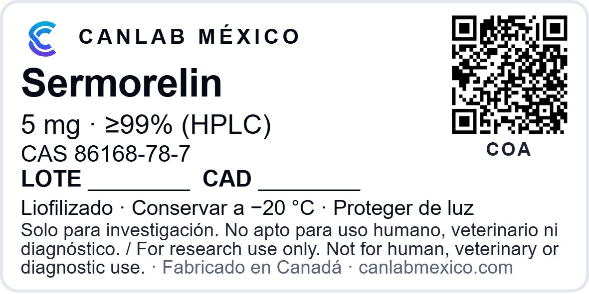 Sermorelin (GHRH 1–29) — etiqueta 50 × 25 mm